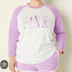 Victoria’s Secret Pink Cotton 3/4 Sleeve Campus Baseball T-Shirt